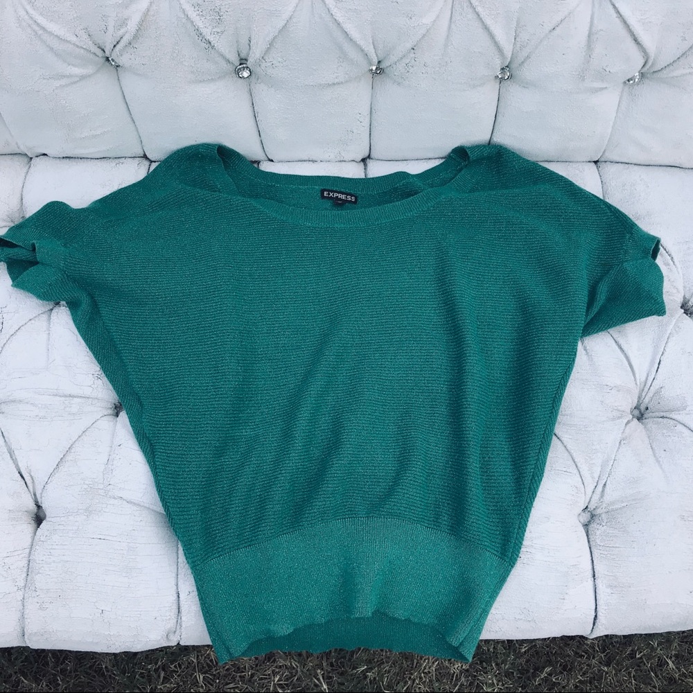EXPRESS METALLIC GREEN TUNIC SWEATER SIZE XS NWOT